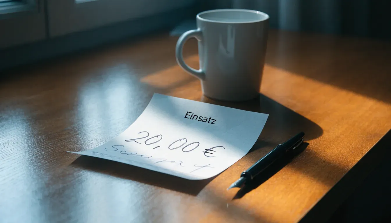 Ein leerer Schreibtisch mit Füllfeder und geschlossenem Notizbuch vor einem Fenster, Morgenlicht, kein Text erkennbar.